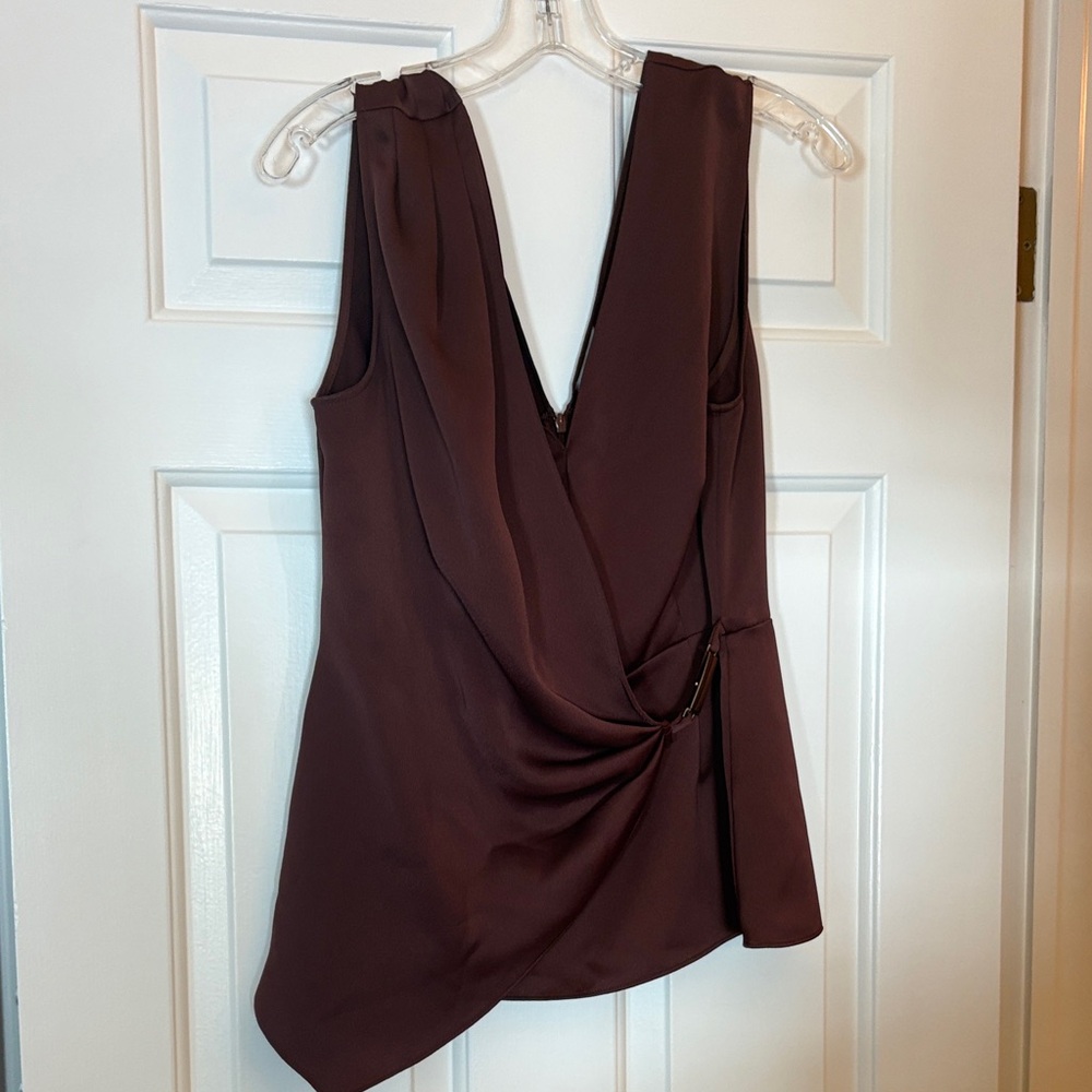 Reiss Brown Crepe VNeck blouse Sz 10